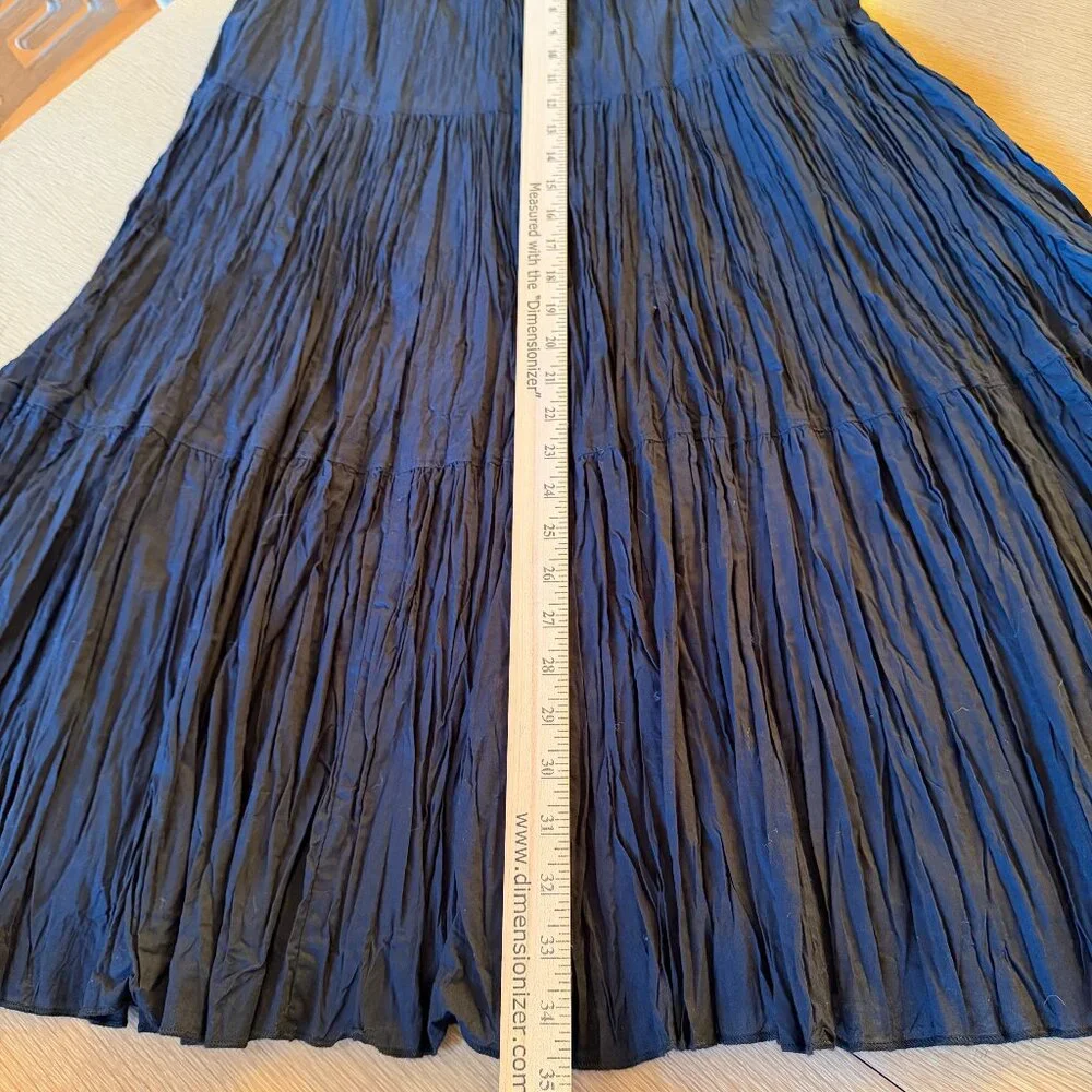 Black Cotton Tiered Lined Crinkle Maxi Skirt NWT elastic-waist boho festival - Picture 6 of 11